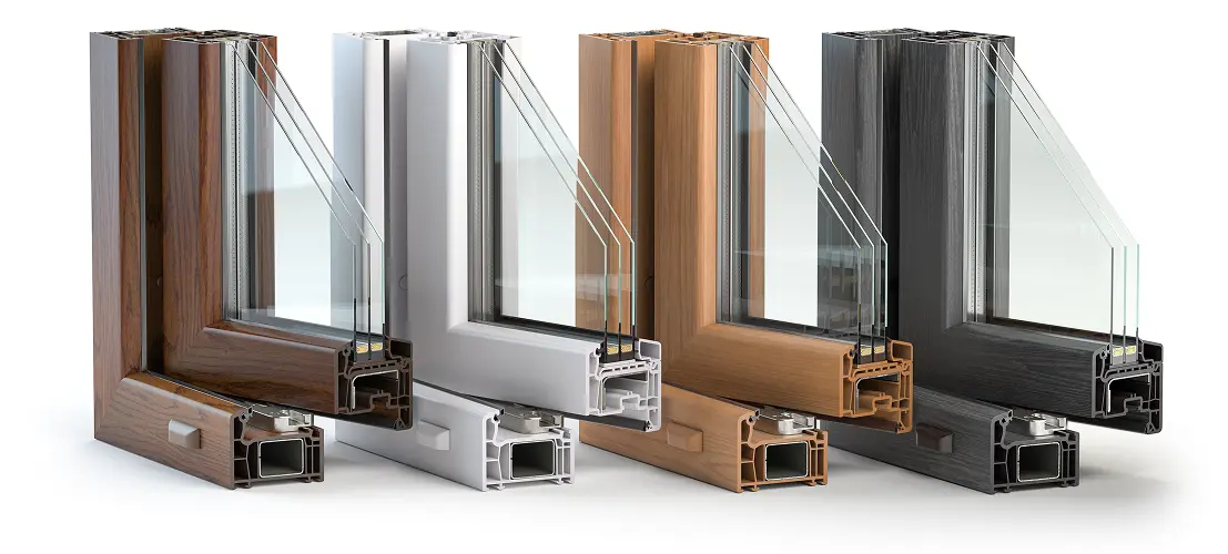 Профили Rehau Grazio и Veka Softline с ламинацией под дерево в разрезе